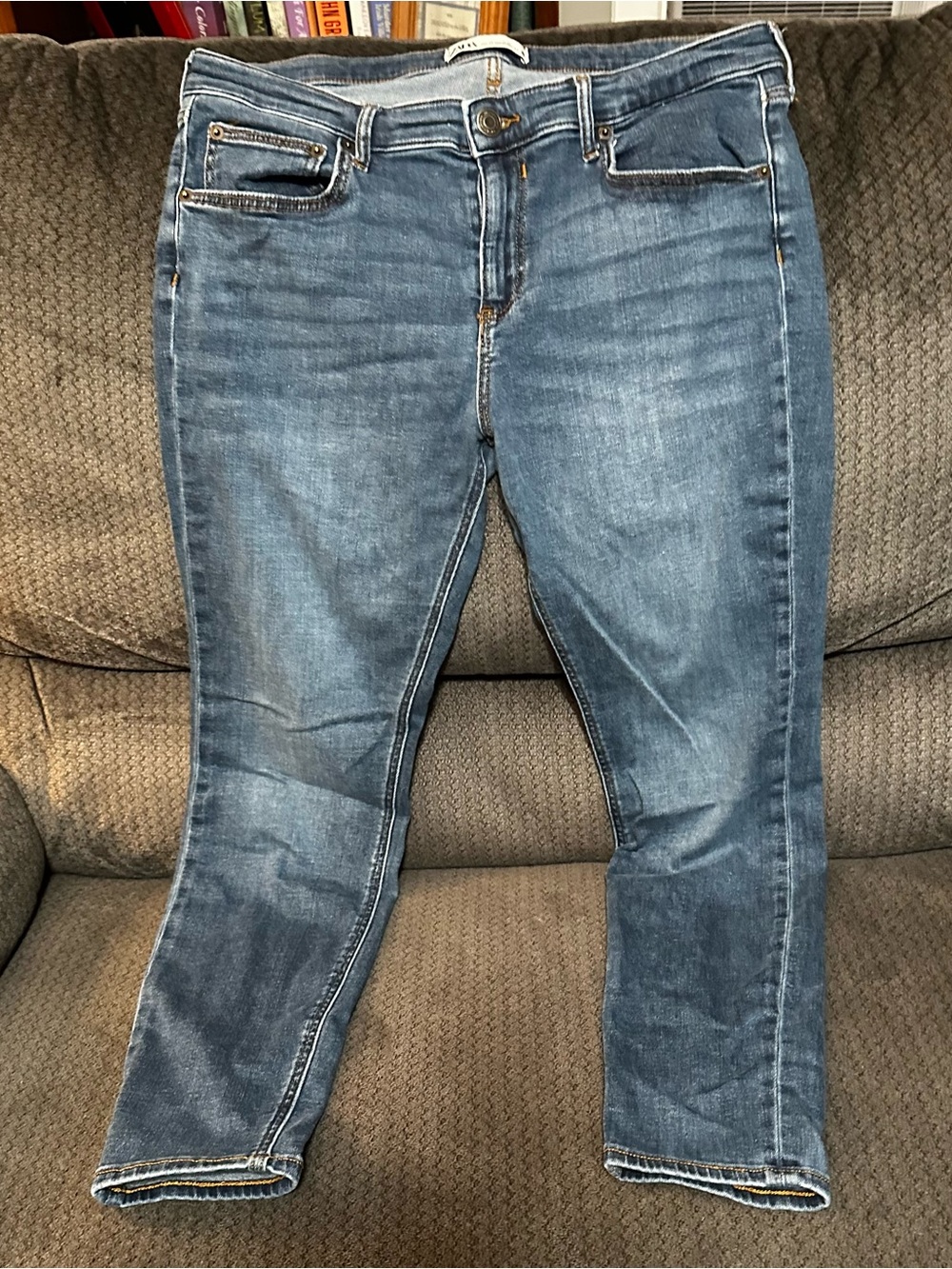 Zara Blue Denim Jeans with Brown Stitching